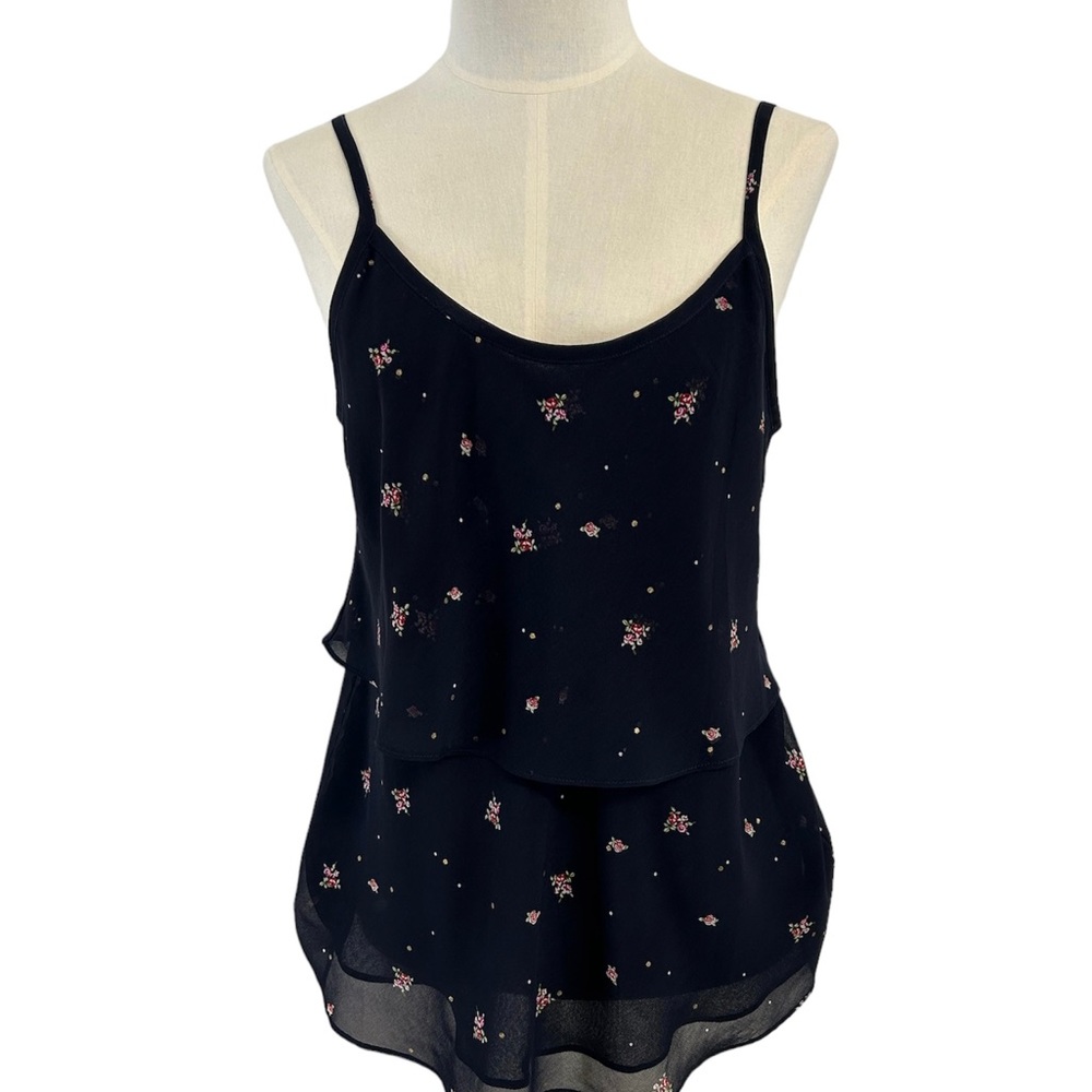 Cabi Navy Blue Ditsy Floral Layered Ruffle Cami Tank Top Womens Small.‎
